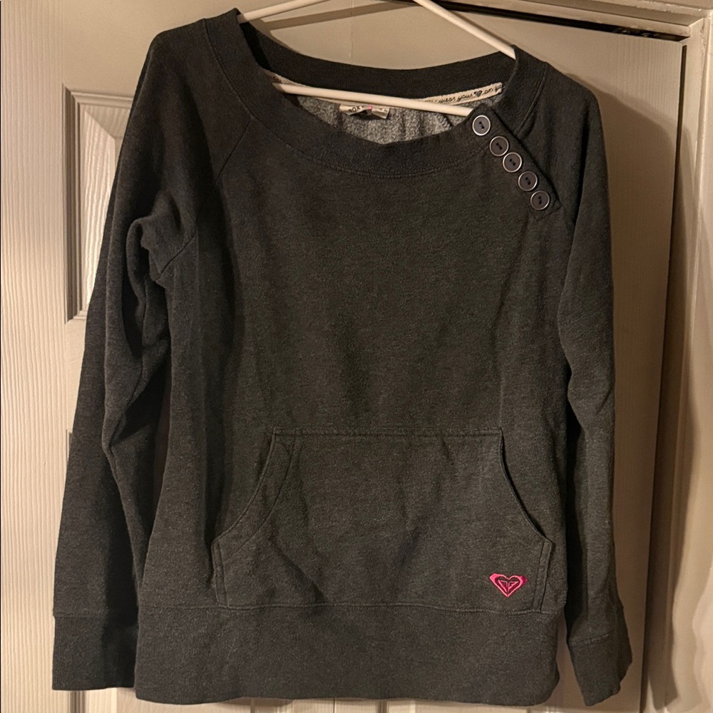Roxy Gray Sweatshirt with Buttons Accent